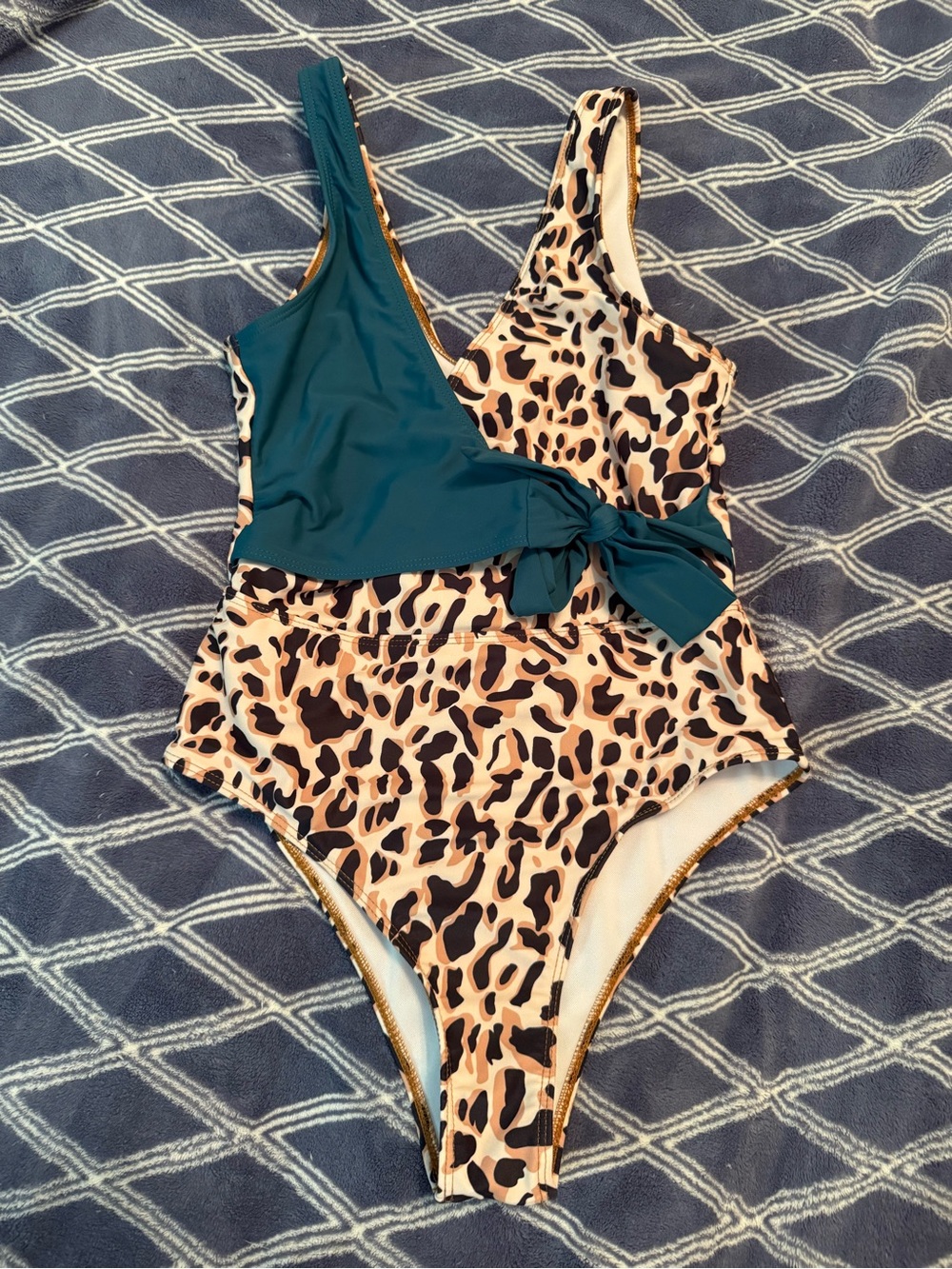 SHEIN Leopard Print Swimsuit with Black and Cream Accents - Size Small